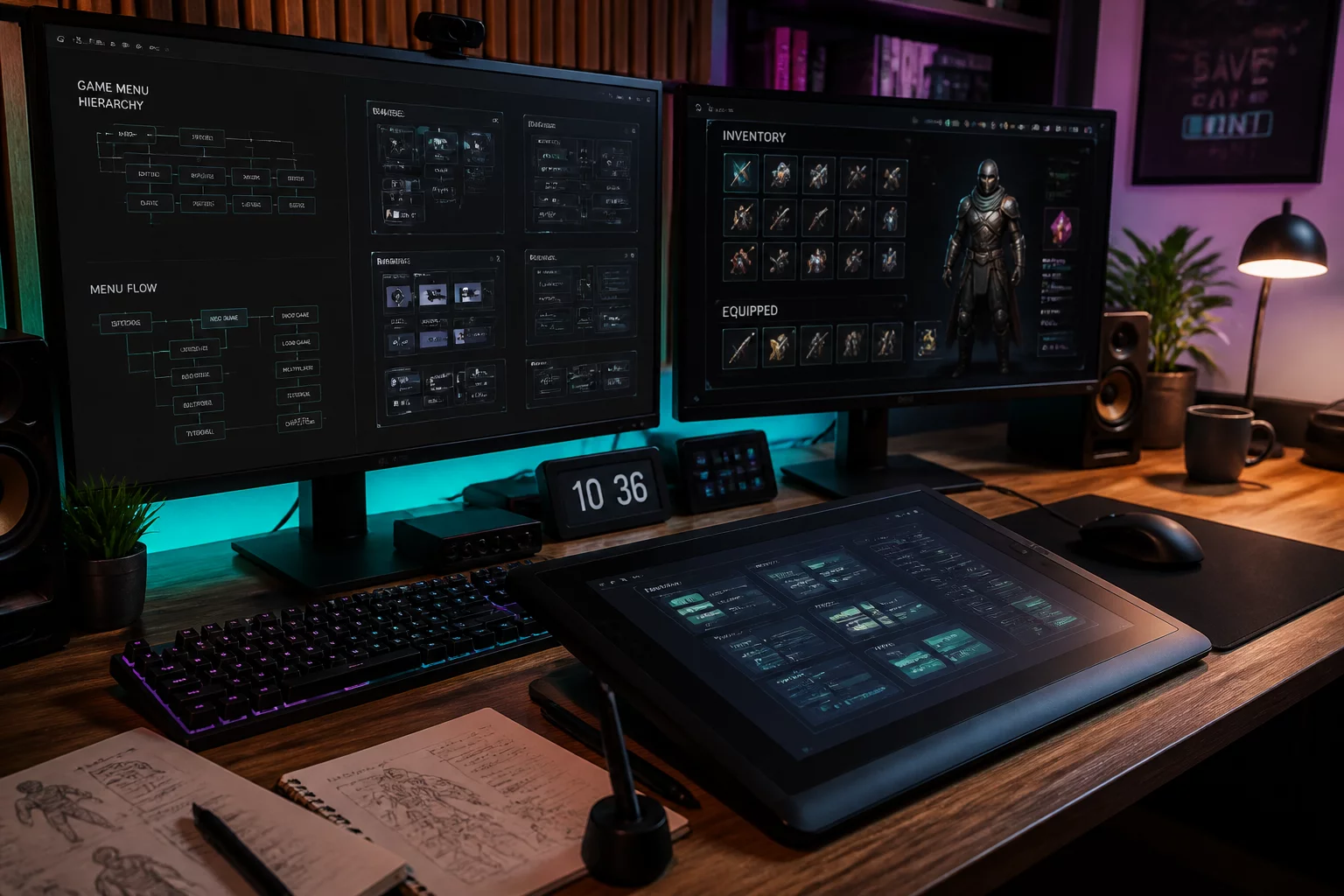 PC 게임 인터페이스 및 HUD 요소의 플랫 벡터 일러스트레이션